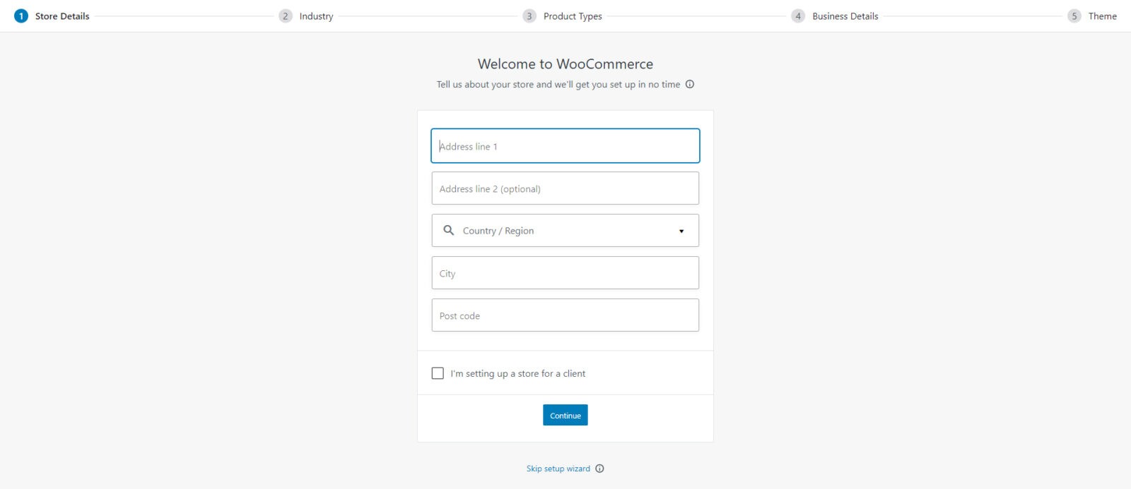 WooCommerce setup