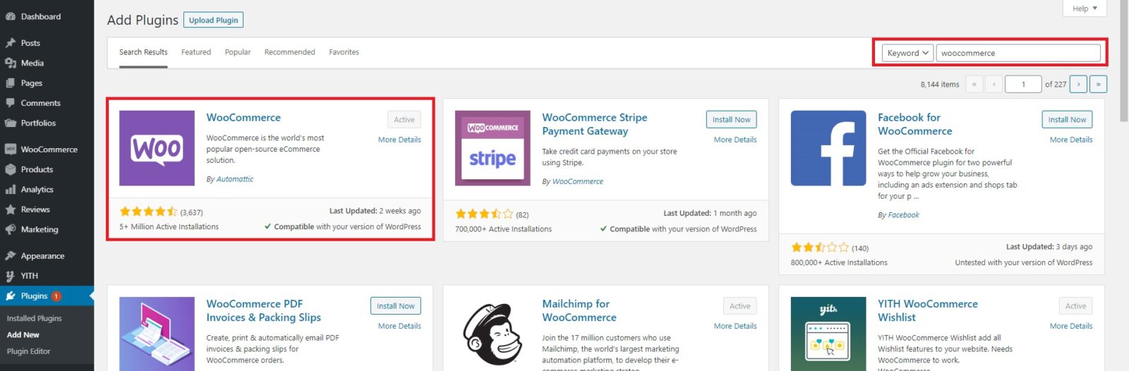 WooCommerce Plugin Suche